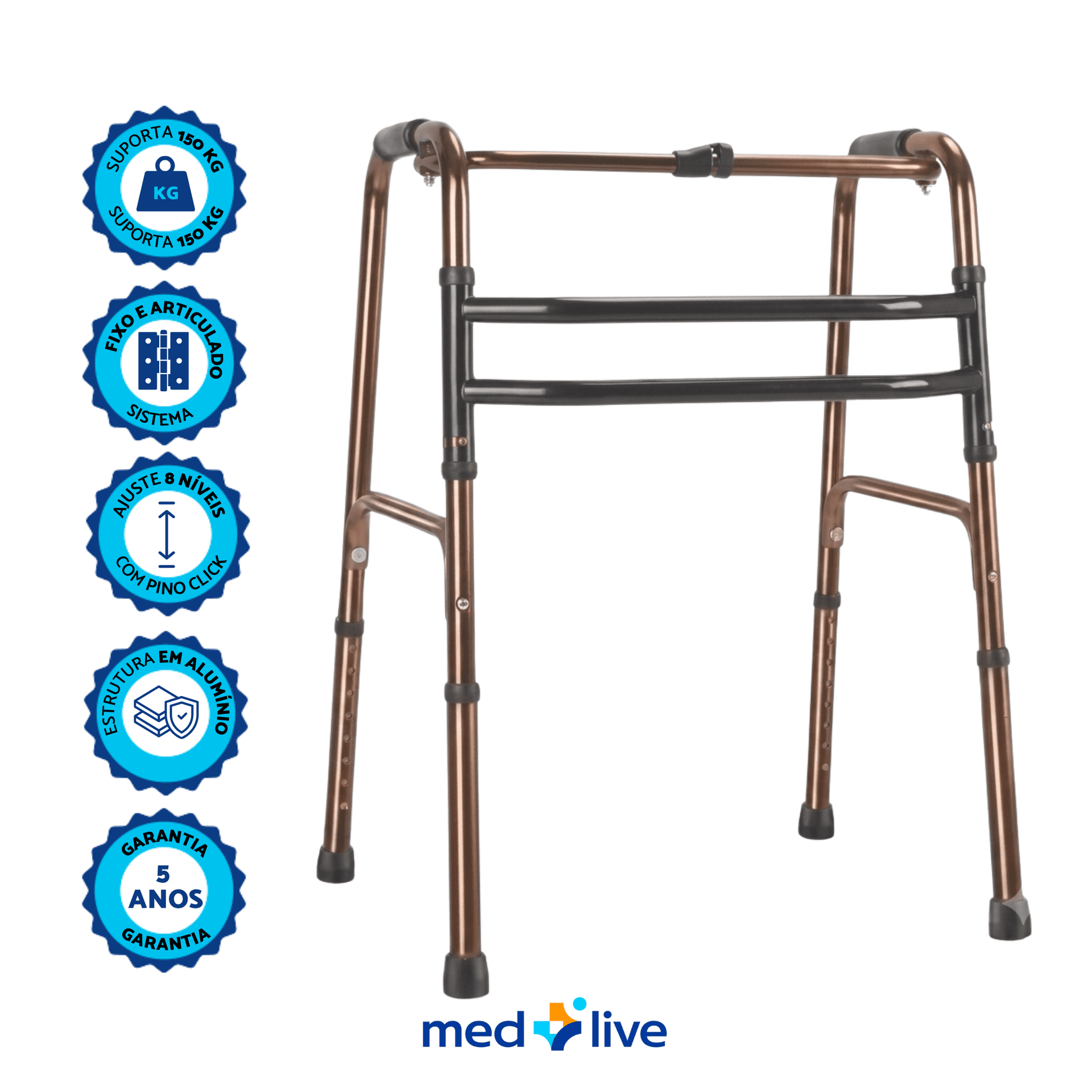 Andador 3 Barras Articulado Alumínio Bronze — Med Live Well