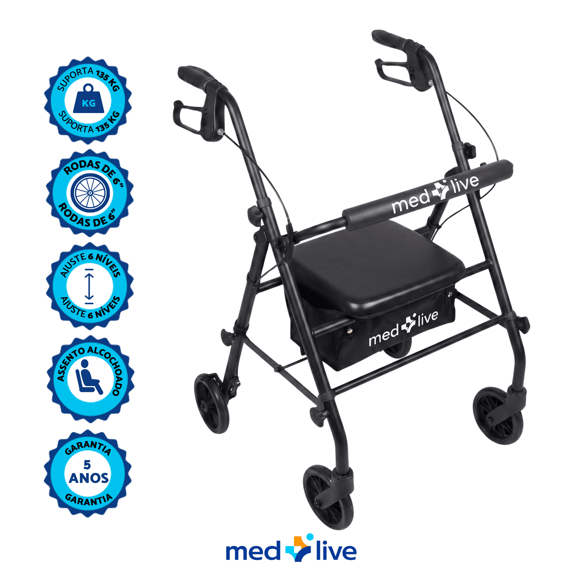 Andador com Rodas Dobrável Aço — Med Live Well